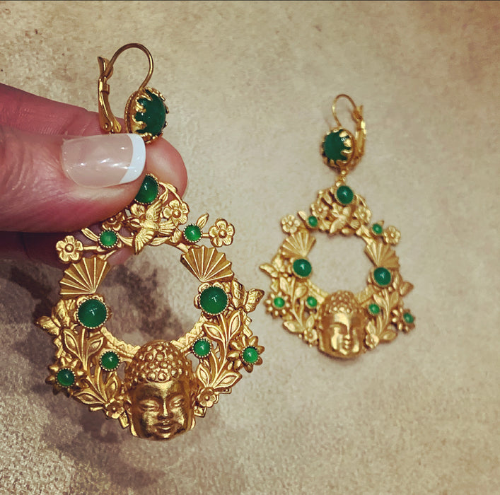 Askew London Buddha head bird statement earrings - The Hirst Collection
