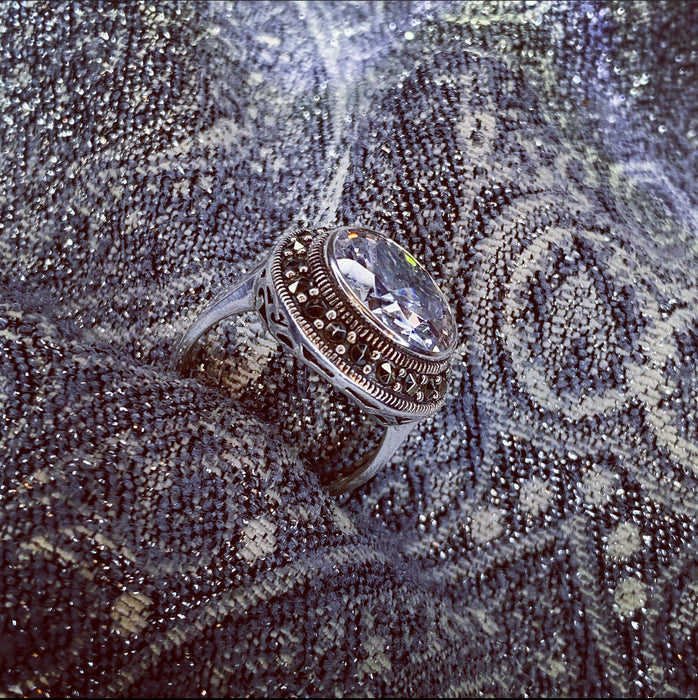 Large Round Solitaire Silver Ring - The Hirst Collection