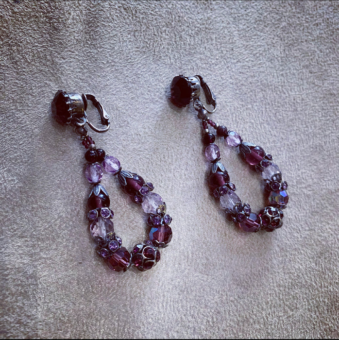 Askew London Purple Silver clip on drop earrings - The Hirst Collection