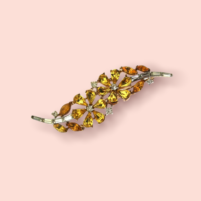 Vintage Trifari Brooch Yellow Crystal Pin