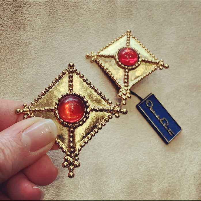 Red square clip on earrings by Oscar de la Renta - The Hirst Collection