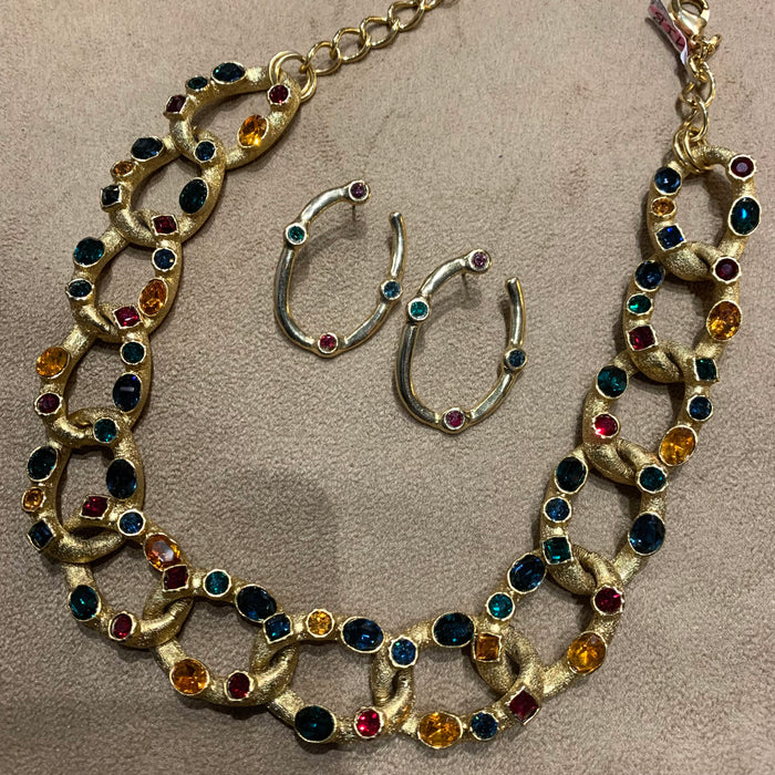 Kenneth Jay Lane Multi Coloured Jewelled statement chain necklace