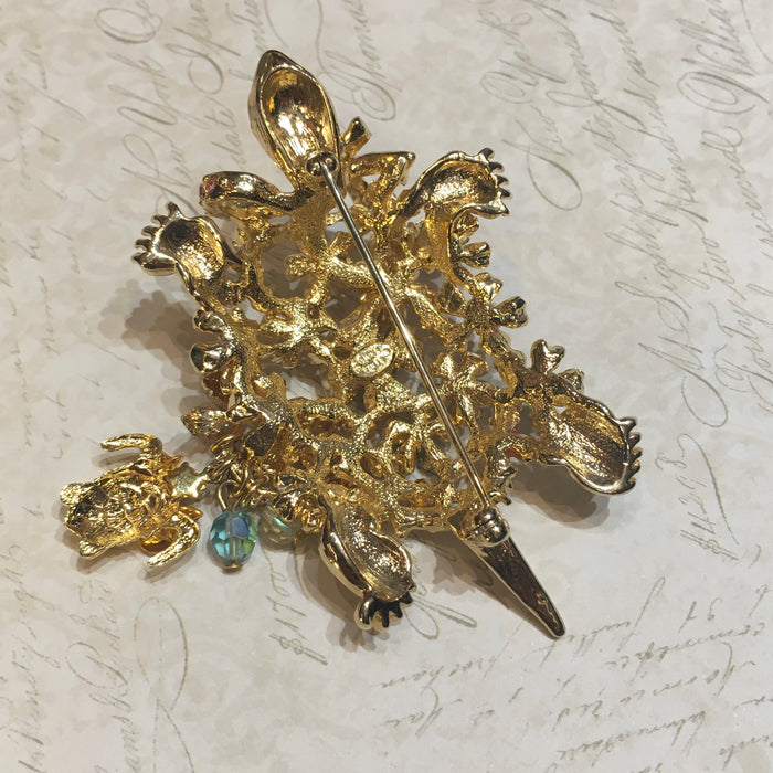 Kirks Folly Turtle Flower Brooch Enamel Pave Stone - The Hirst Collection