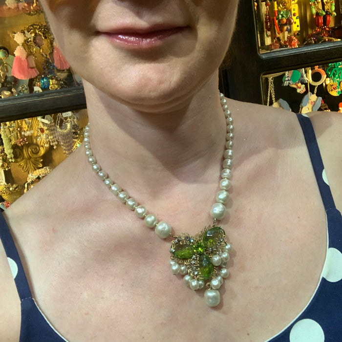 Miriam Haskell Vintage Necklace Pearl Green Glass - The Hirst Collection