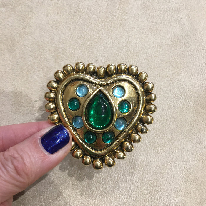 Golden Green Heart Brooch  by Satelite Paris - The Hirst Collection