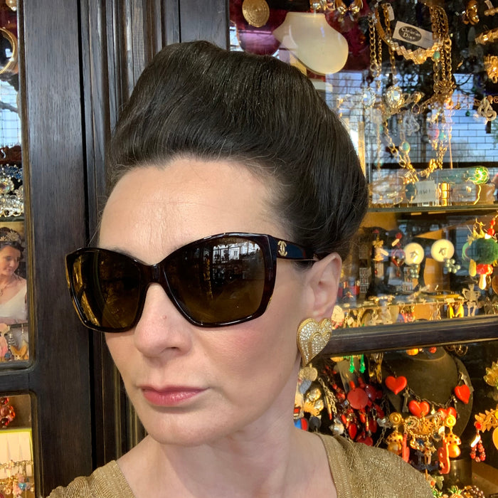 Crystal double  heart vintage gold clip on earrings - The Hirst Collection