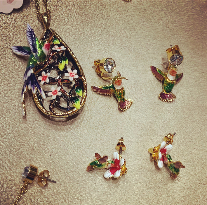 Light Enamel Hummingbird Earrings by Bill Skinner - The Hirst Collection