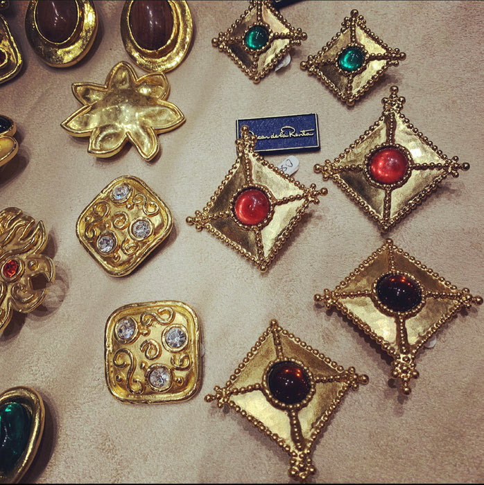 Green square clip on earrings by Oscar de la Renta - The Hirst Collection