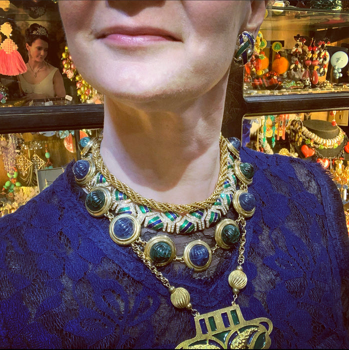 David Grau Vintage statement Blue Green Cabochon necklace
