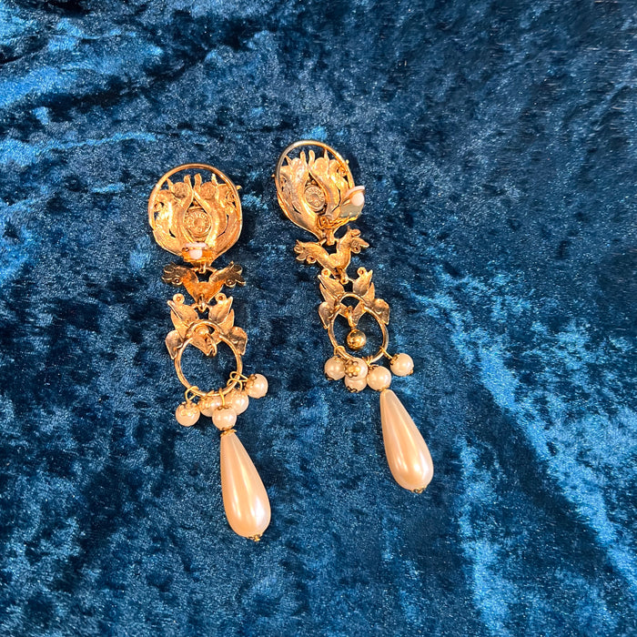 Abbey Road Pearl and Gold Chandelier Statement Earrings