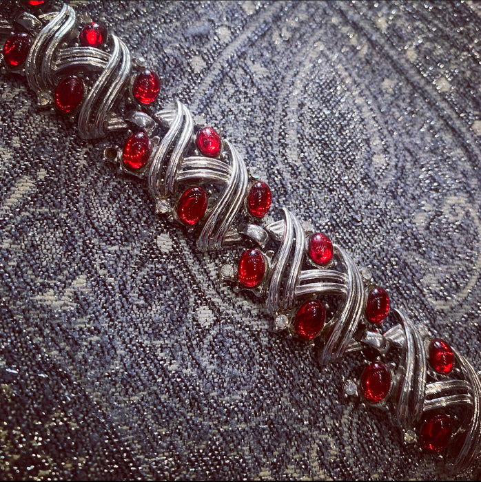 Trifari Red cabuchon Vintage Bracelet - The Hirst Collection