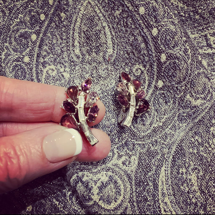 Vintage Trifari Pink Purple Leafy Earrings