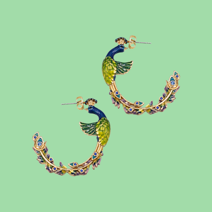 Peacock hoop earrings  by Bill Skinner