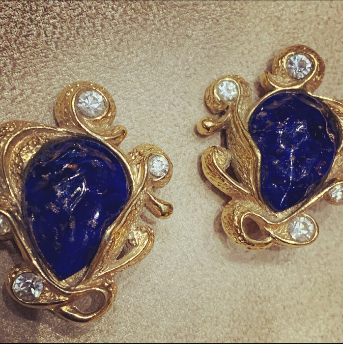 Guy Laroche Lapis gripoix glass earrings - The Hirst Collection