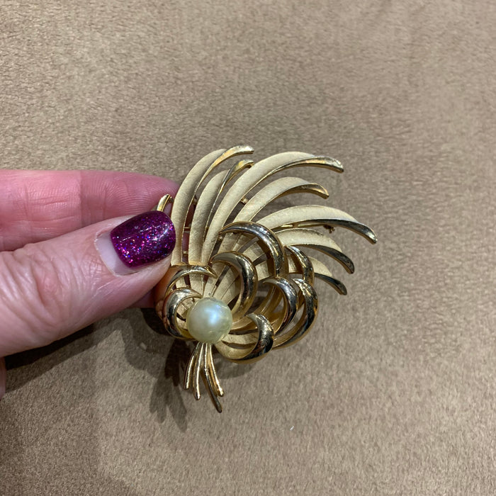 Trifari Vintage Pearl Leafy Spray Brooch - The Hirst Collection