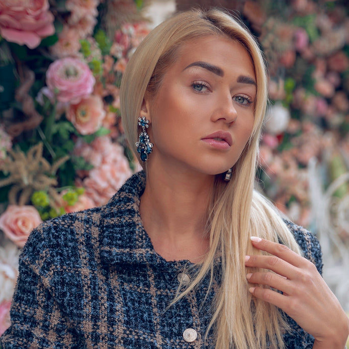 Sapphire Earrings Blue Crystal Statement Chandelier Pierced - The Hirst Collection