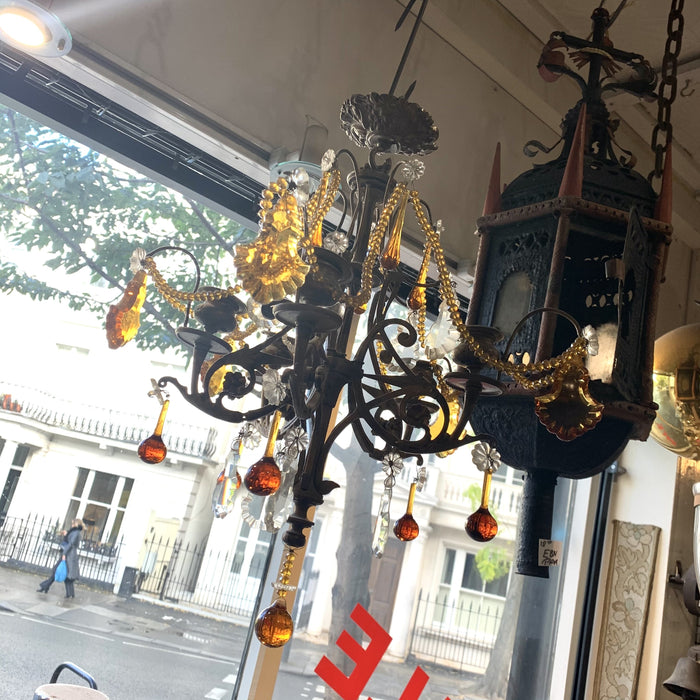Antique Amber glass drop Chandelier. - The Hirst Collection