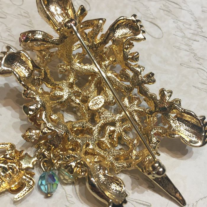 Kirks Folly Turtle Flower Brooch Enamel Pave Stone - The Hirst Collection
