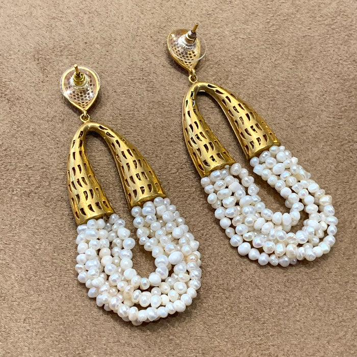 Natural waterfall pearl and ruby crystal pave earrings - The Hirst Collection