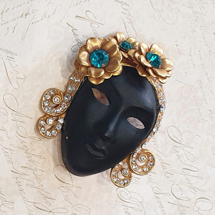 Butler and Wilson Blackamoor Pin Brooch Gold Plated Pave Stone - The Hirst Collection