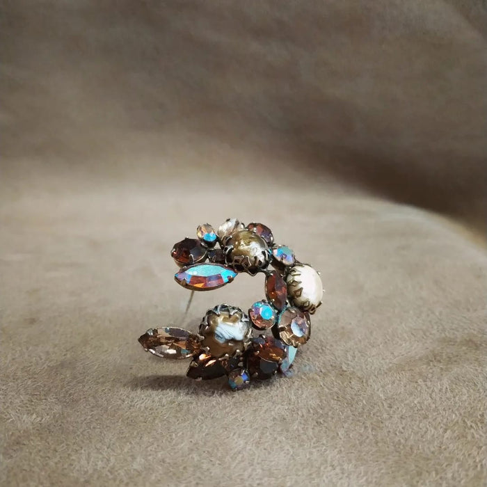 Vintage amber crystal baroque pearl brooch by Regency