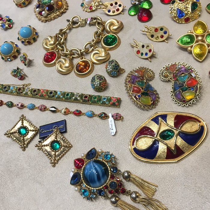 Green square clip on earrings by Oscar de la Renta - The Hirst Collection