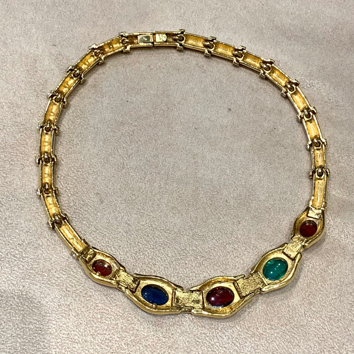 Ciner ruby emerald sapphire glass necklace - The Hirst Collection