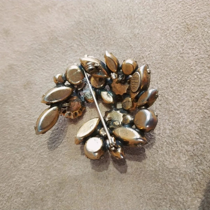Vintage amber crystal baroque pearl brooch by Regency