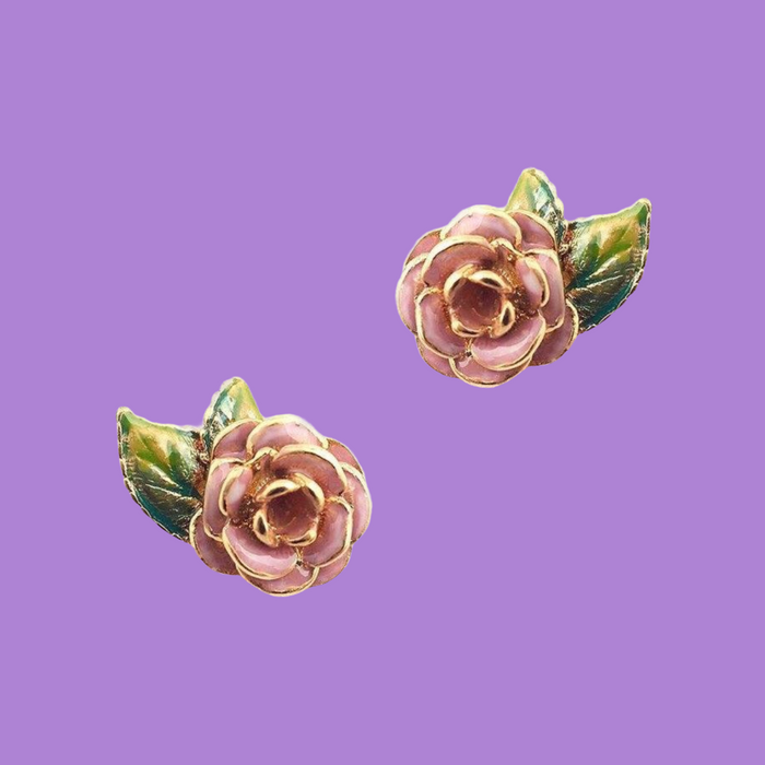 Rose Earrings by Bill Skinner Pink enamel - The Hirst Collection