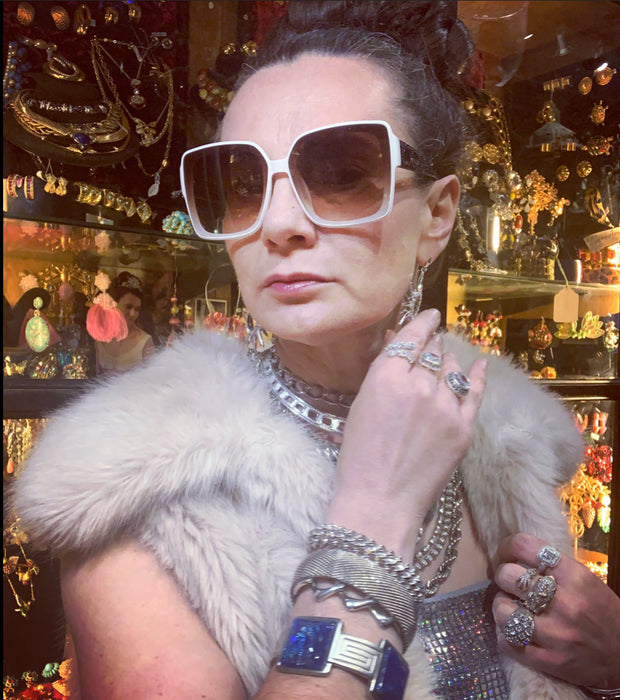 Yves Saint Laurent Silver Blue Bracelet with Dichroic Glass