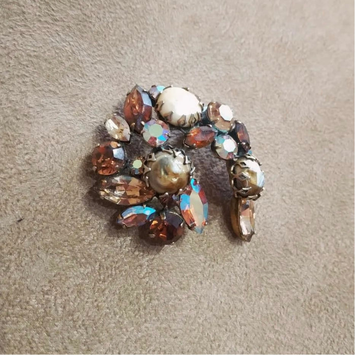 Vintage amber crystal baroque pearl brooch by Regency
