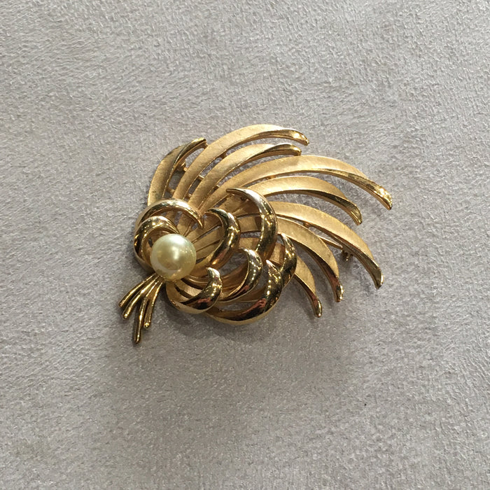 Trifari Vintage Pearl Leafy Spray Brooch - The Hirst Collection