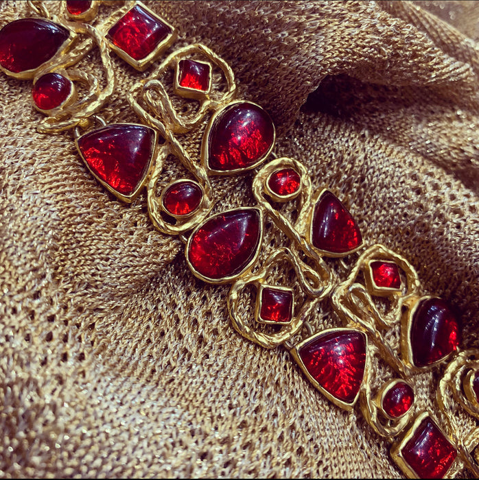 Dolce Vita vintage Gold Red Glass statement Bracelet - The Hirst Collection