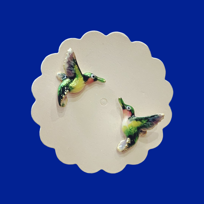 Hummingbird stud earrings by Bill Skinner in Enamel gold plated - The Hirst Collection