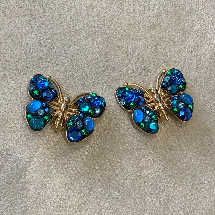 Blue butterfly vintage French clip on earrings - The Hirst Collection