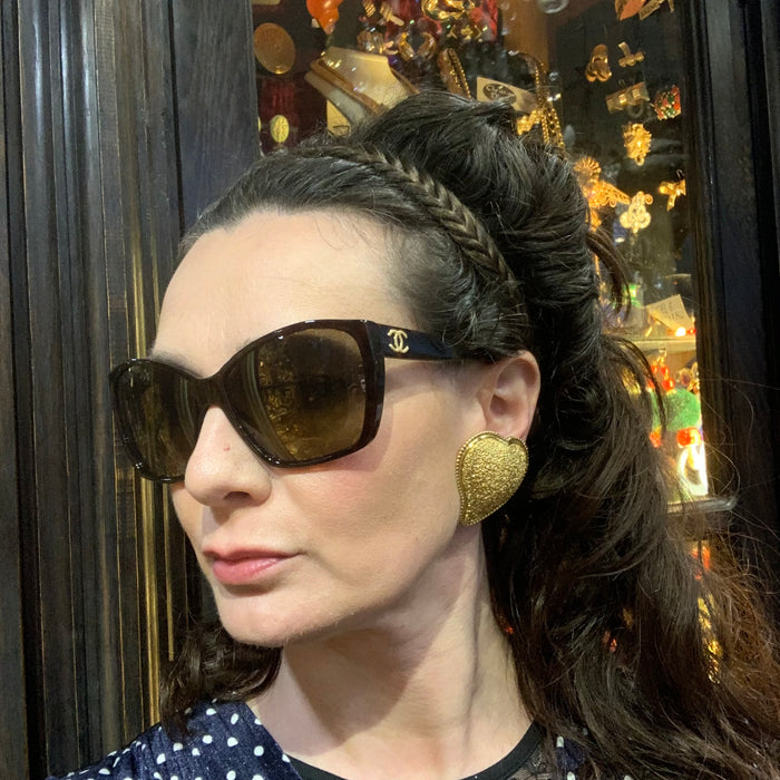 Yves Saint Laurent Large gold heart earrings - The Hirst Collection