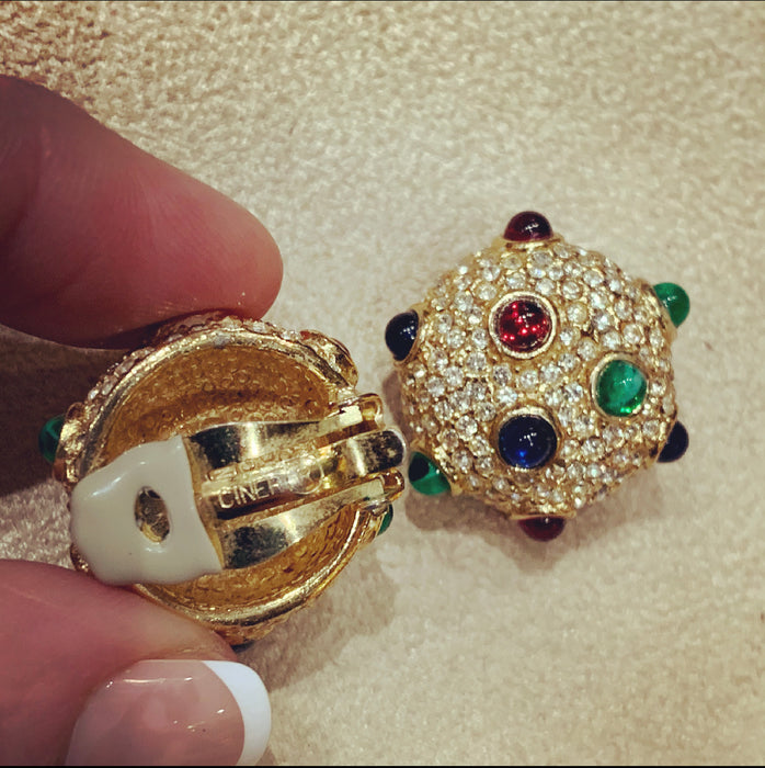 Ciner Multi Coloured dot clip on earrings - The Hirst Collection