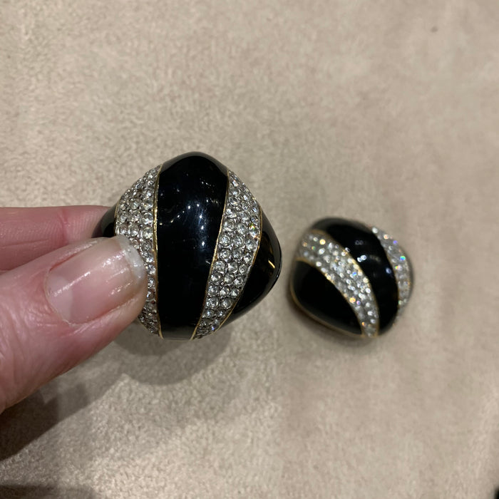 Black Enamel Ciner Clip On Earrings - The Hirst Collection