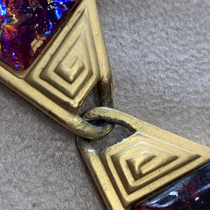 YSL Necklace Gold Pink Purple Dichroic Glass Statement Yves Saint Laurent Vintage - The Hirst Collection