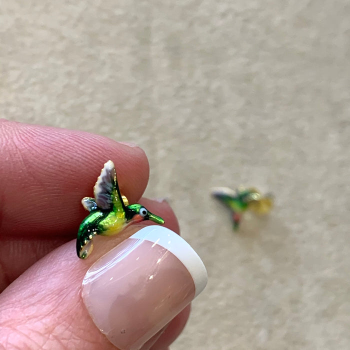 Hummingbird stud earrings by Bill Skinner in Enamel gold plated - The Hirst Collection