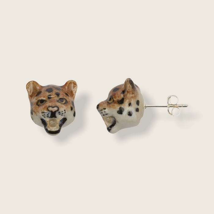 Roaring Leopard Stud Earrings Porcelaine by AndMary - The Hirst Collection