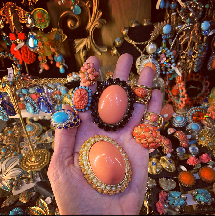 Coral and turquoise glass ring by Frangos - The Hirst Collection