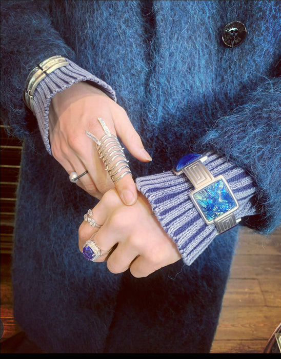 Yves Saint Laurent Silver Blue Bracelet with Dichroic Glass