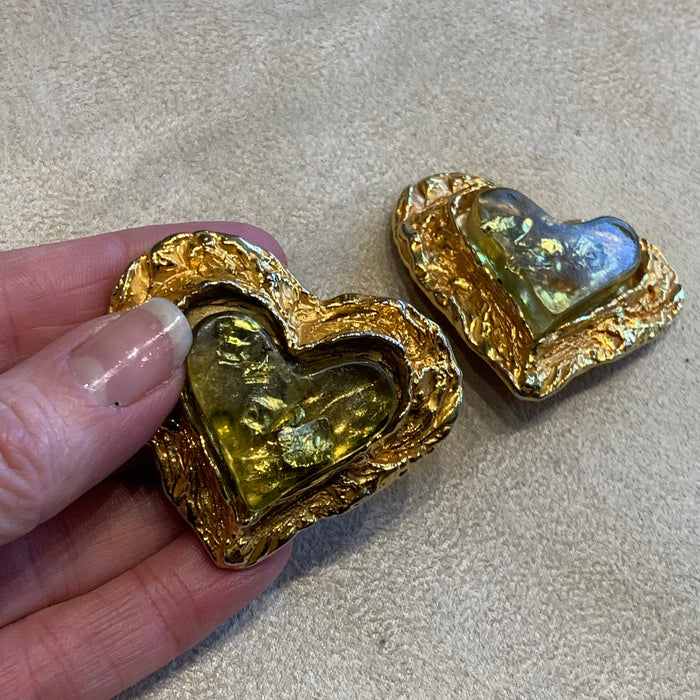 Christian Lacroix Heart Earrings with gold nuggets - The Hirst Collection