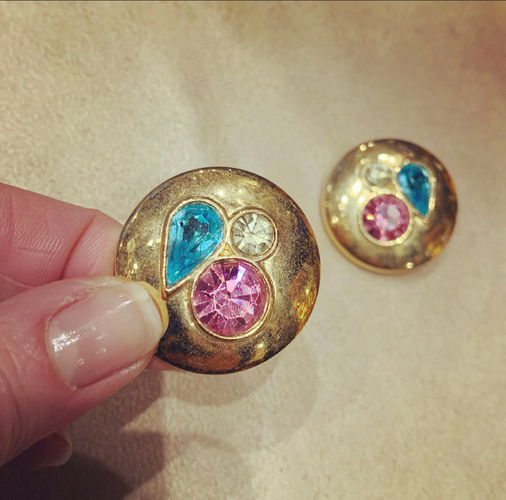 Givenchy Vintage gold clip on earrings with pastel crystals - The Hirst Collection
