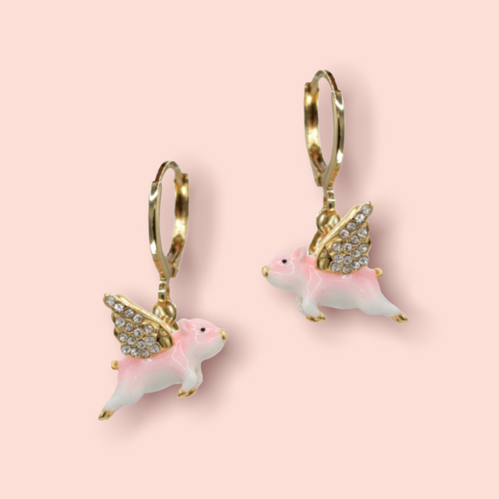 Flying Pig huggie hoop earrings by Bill Skinner
