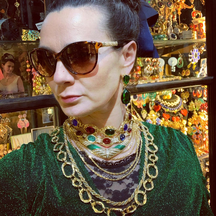 Ciner ruby emerald sapphire glass necklace