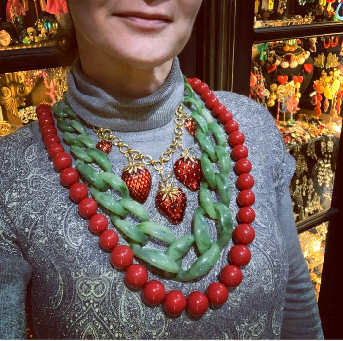Strawberry Necklace Red Enamel Gold - The Hirst Collection