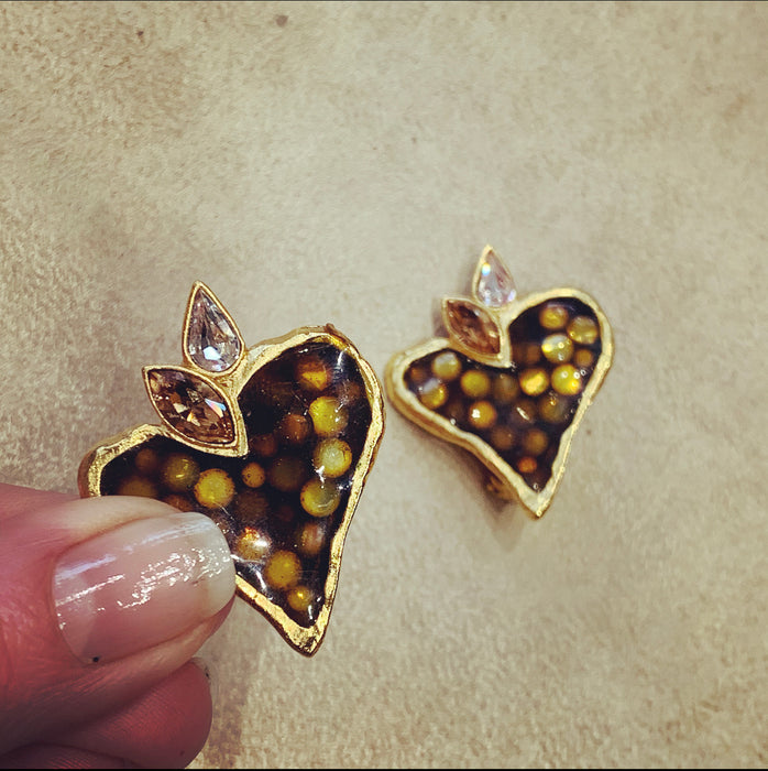 Christian Lacroix Heart Earrings brown glass - The Hirst Collection