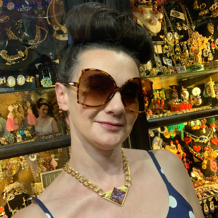 Yves Saint Laurent Vintage Necklace Gold Pink Purple Dichroic Glass Statement - The Hirst Collection